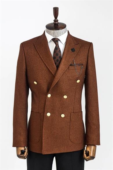 Kruvaze Slim Fit Kahverengi Erkek Ceket