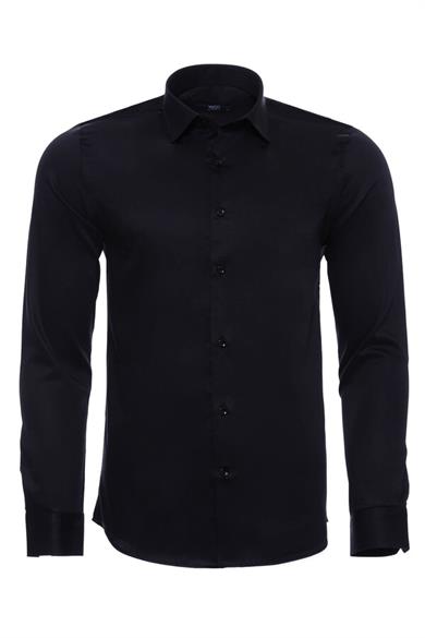 Pamuk Saten Slimfit Siyah Gömlek