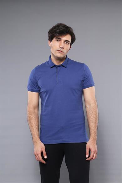 Polo Yaka Düz Mavi T-shirt | Wessi