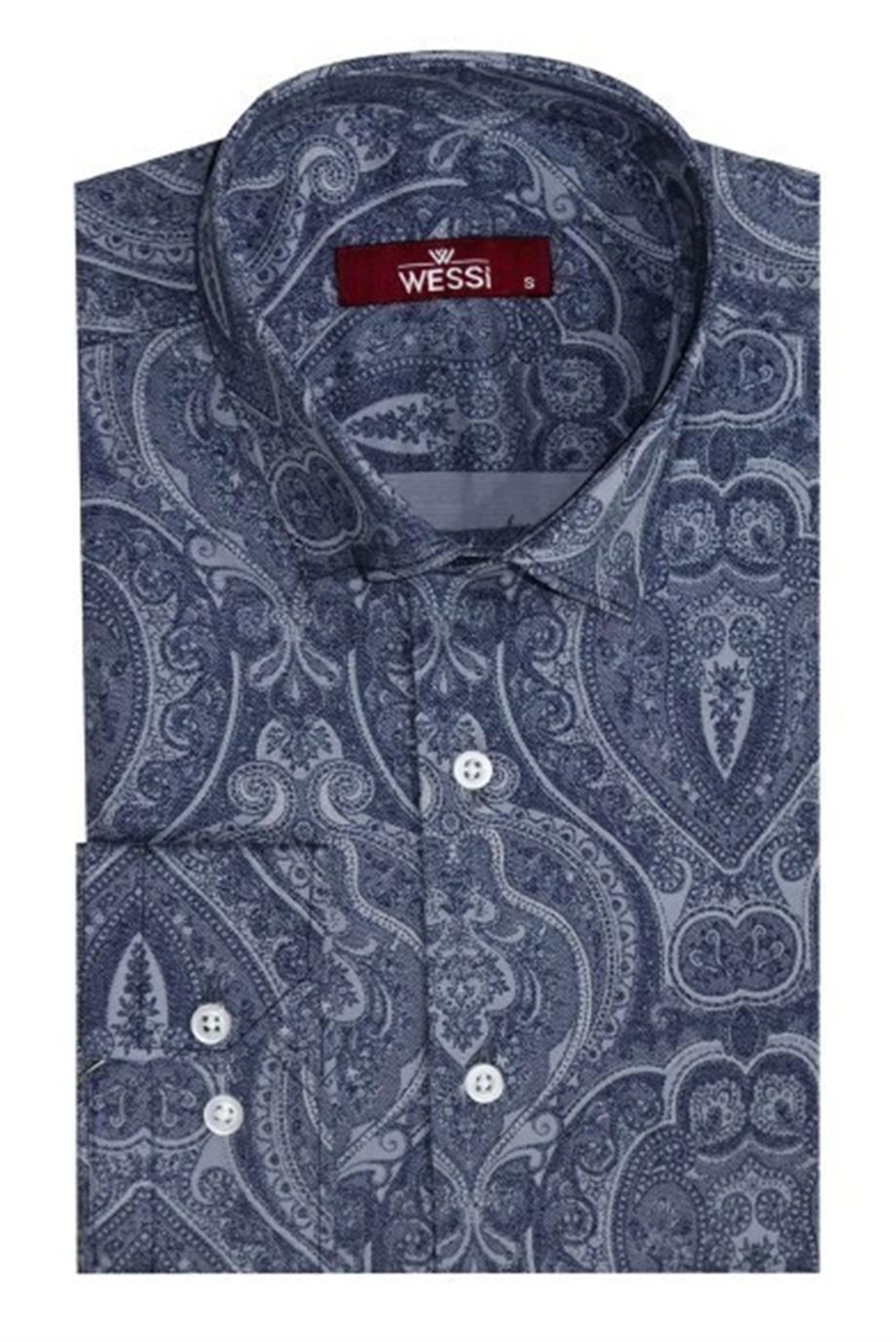 Açık Mavi Desenli Slim Fit Gömlek