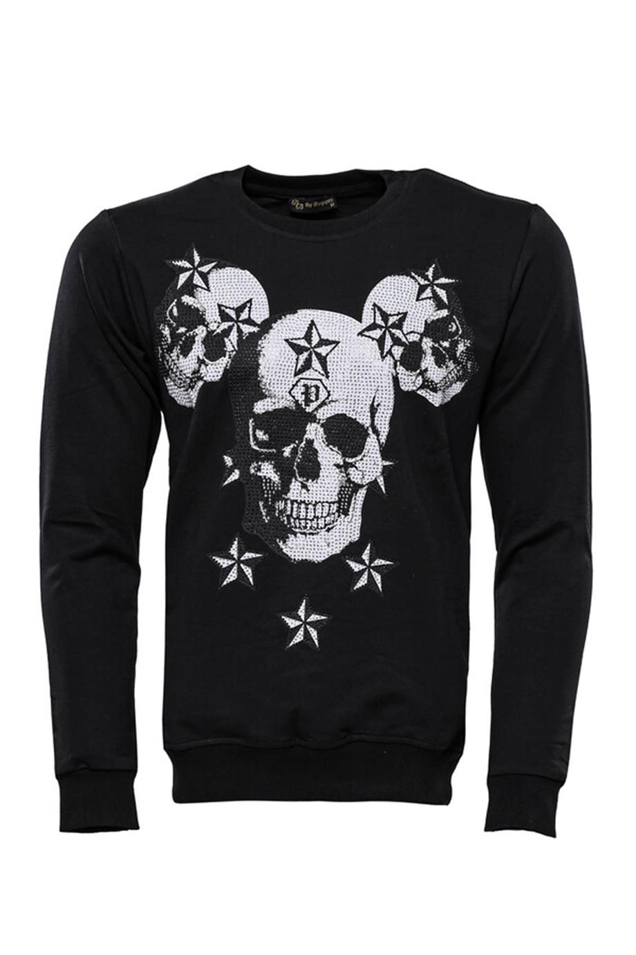 Baskılı Bisiklet Siyah Yaka Sweatshirt | Wessi