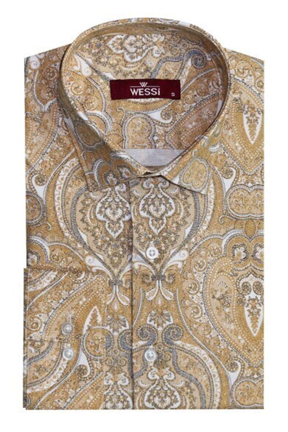Bej Desenli Slim Fit Gömlek