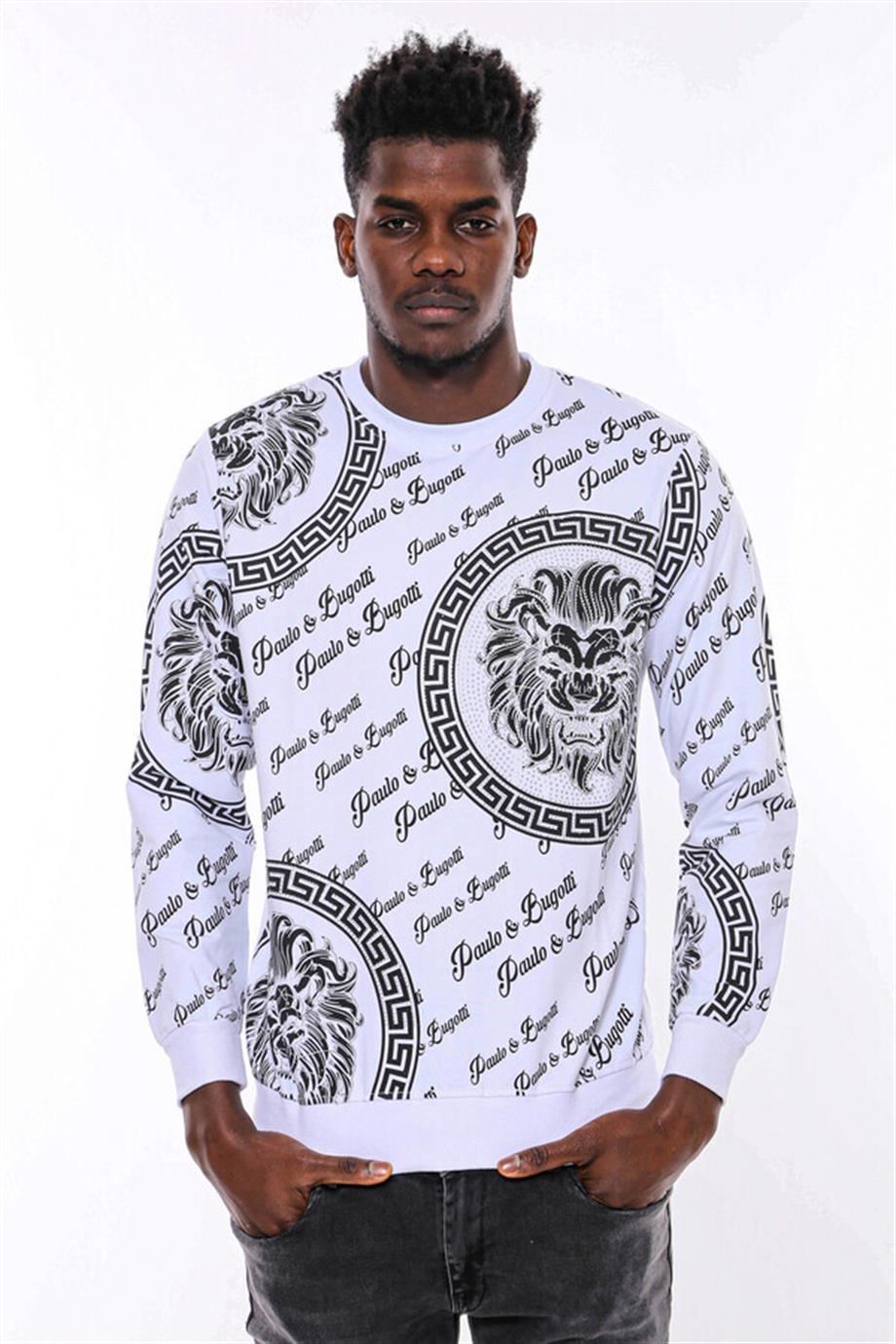 Beyaz Baskılı Taşlı Sweatshirt