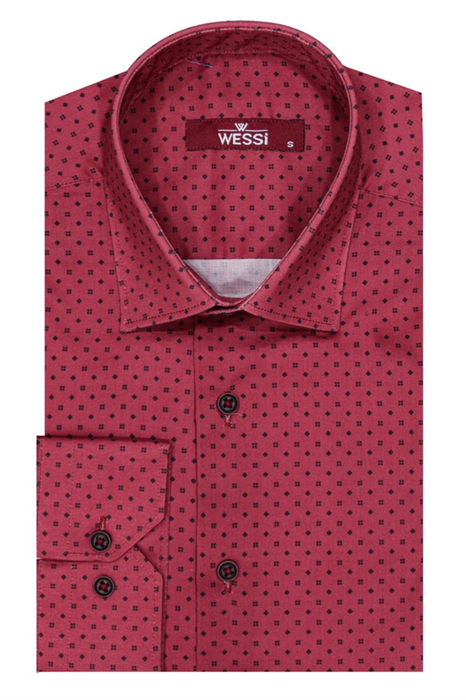 Bordo Desenli Slim Fit Gömlek