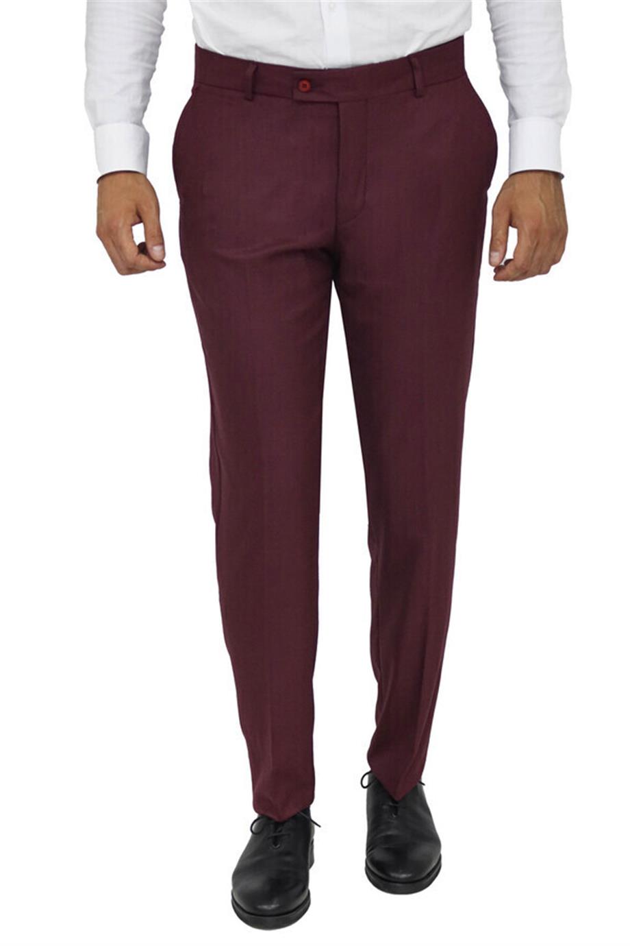 Bordo Desensiz Kumaş Pantolon
