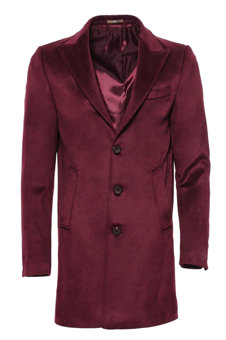 Bordo Sivri Yaka Slimfit Kaban