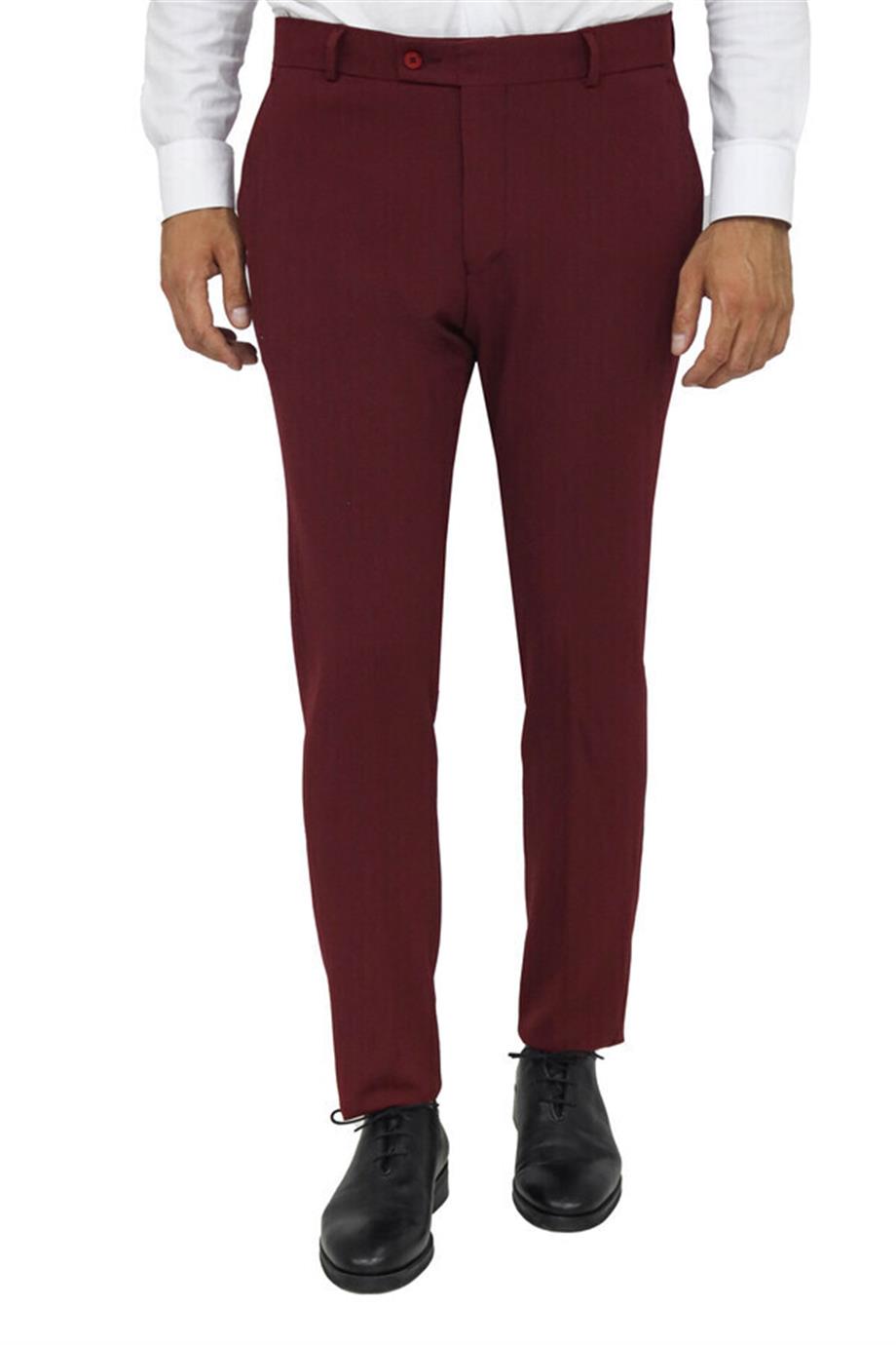 Bordo Slim Fit Pantolon