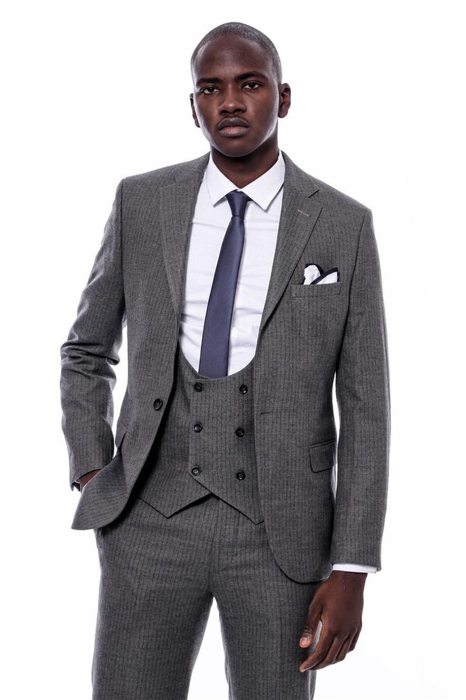 Çizgili Kruvaze Yelekli Slim Fit Takım Elbise