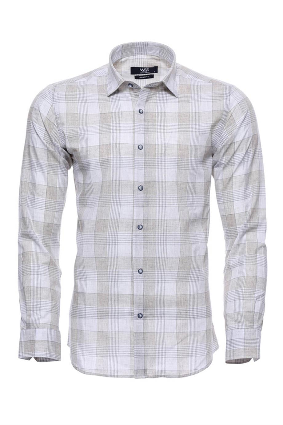 Desenli Slim Fit Açık Bej Gömlek | Wessi