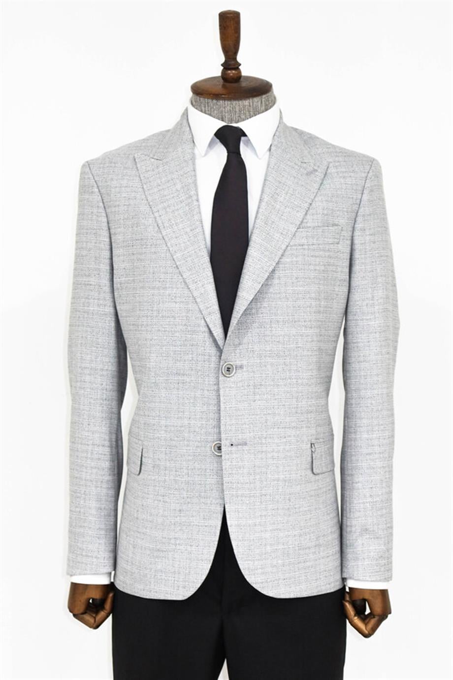 Desenli Slim Fit Gri Erkek Ceket
