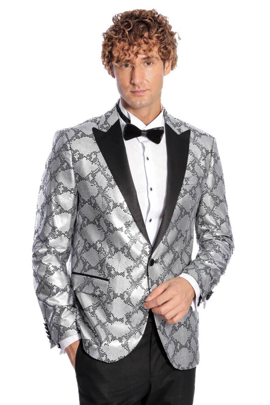 Desenli Slim Fit Gri Erkek Smokin Ceket