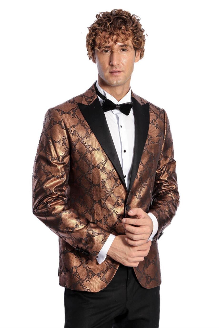 Desenli Slim Fit Kahverengi Erkek Smokin Ceket