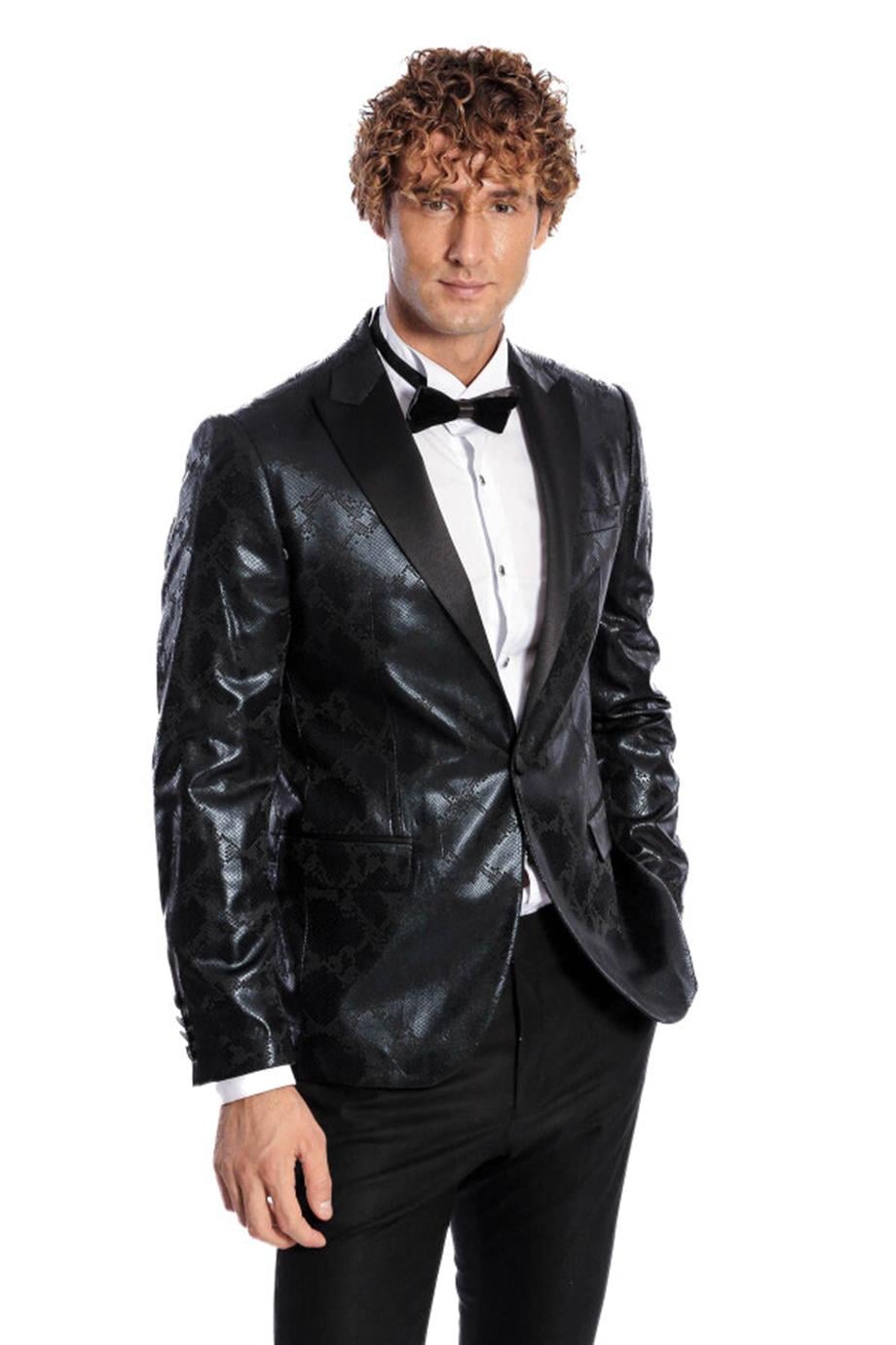 Desenli Slim Fit Siyah Erkek Smokin Ceket