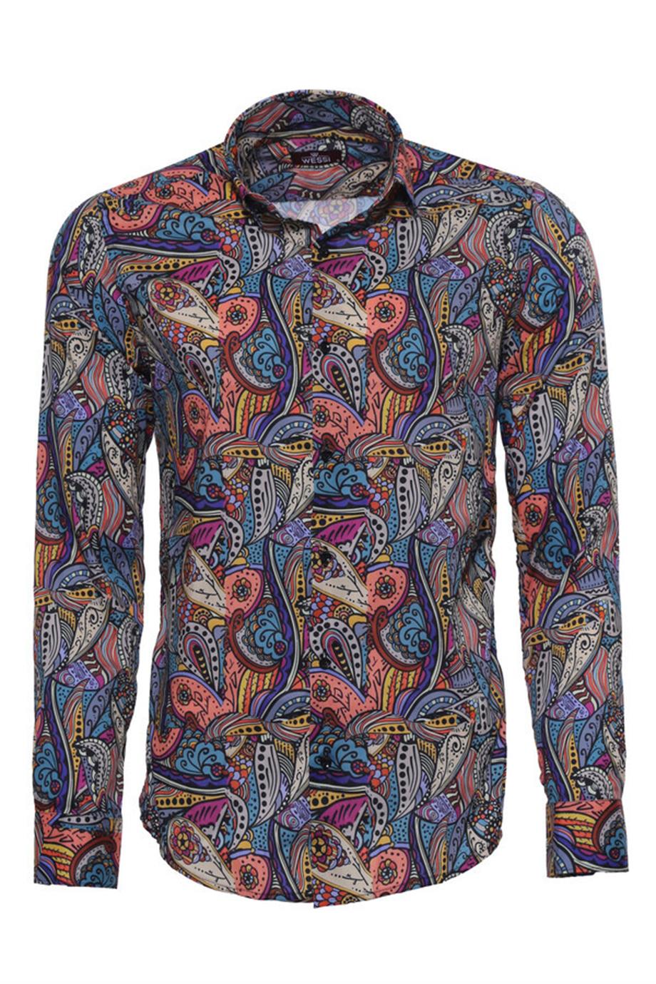 Desenli Slim Fit Uzun Kollu Çok Renkli Erkek Gömlek