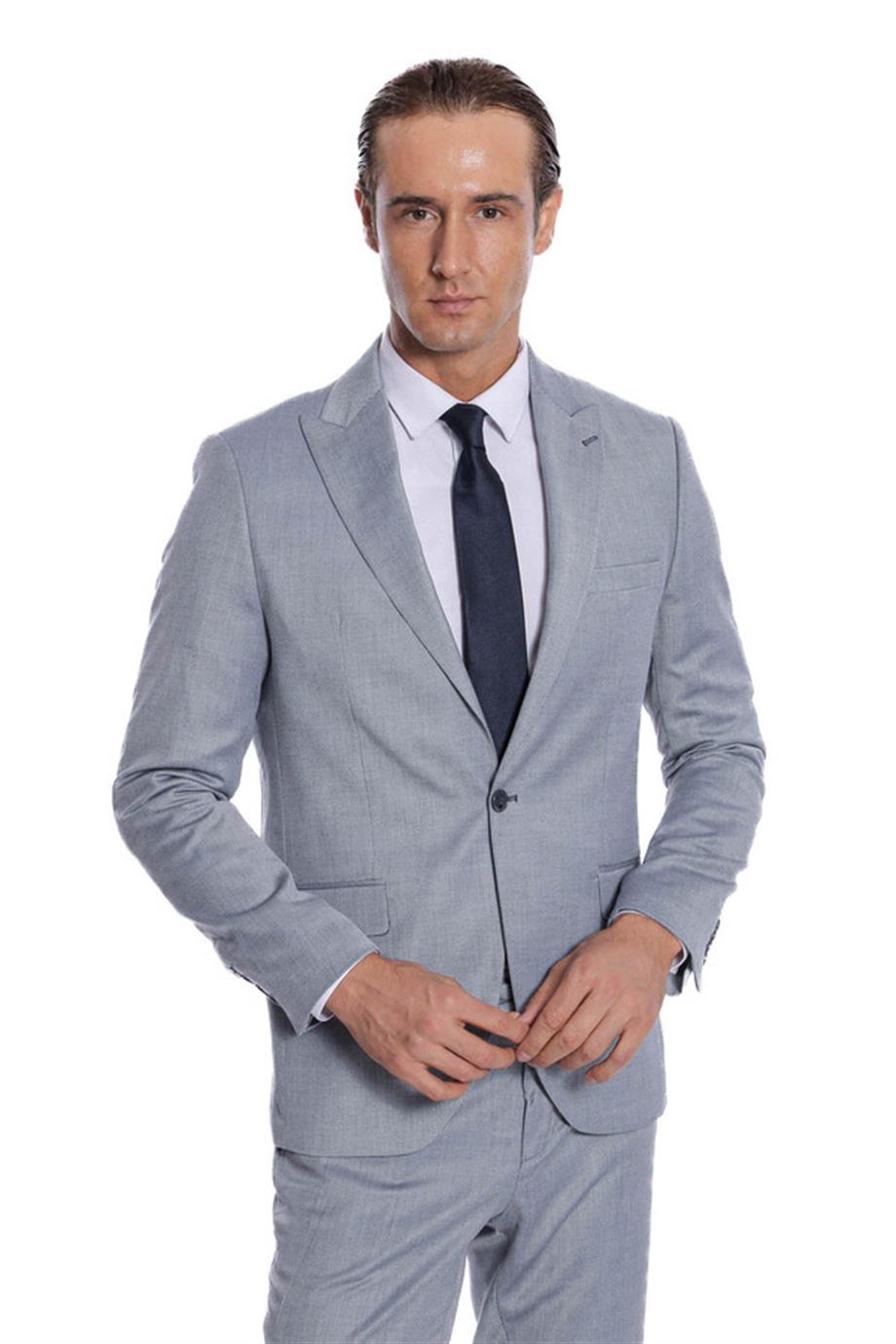 Desensiz İki Parça Slim Fit Açık Mavi Erkek Takım Elbise