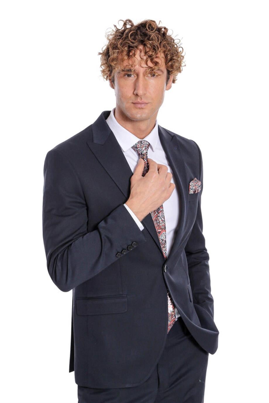 Desensiz İki Parça Slim Fit Koyu Lacivert Erkek Takım Elbise