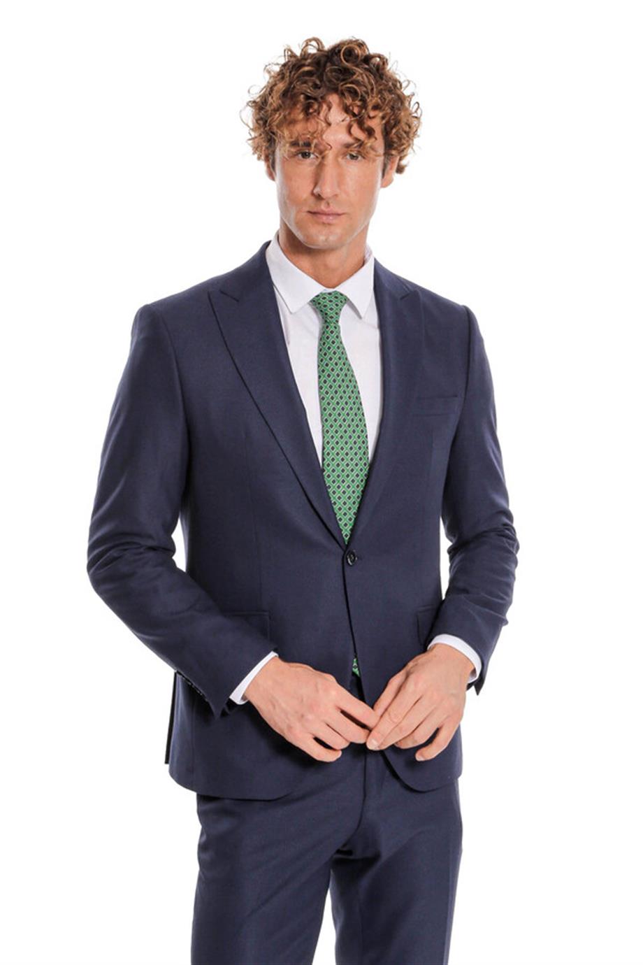 Desensiz İki Parça Slim Fit Lacivert Erkek Takım Elbise