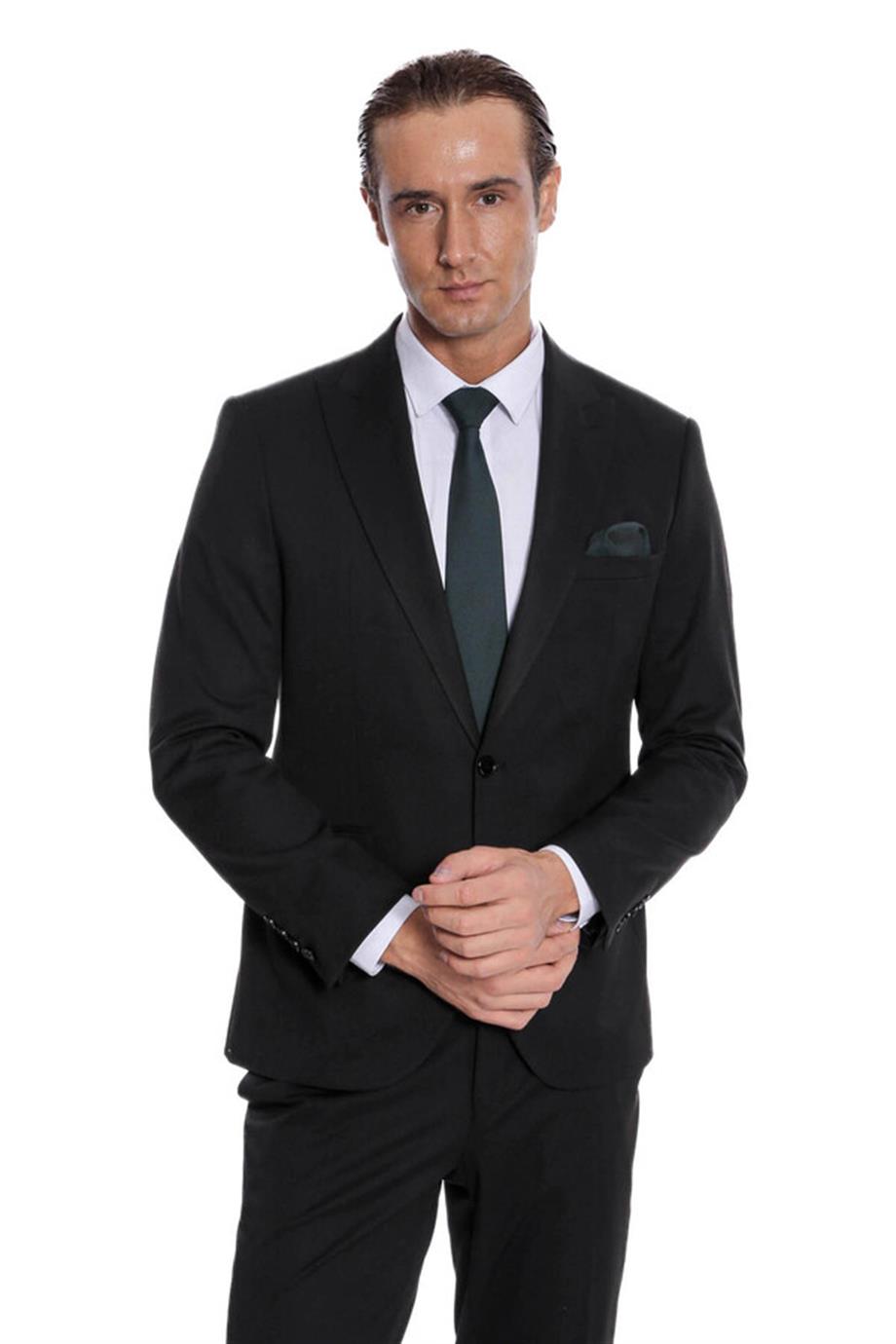 Desensiz İki Parça Slim Fit Siyah Erkek Takım Elbise