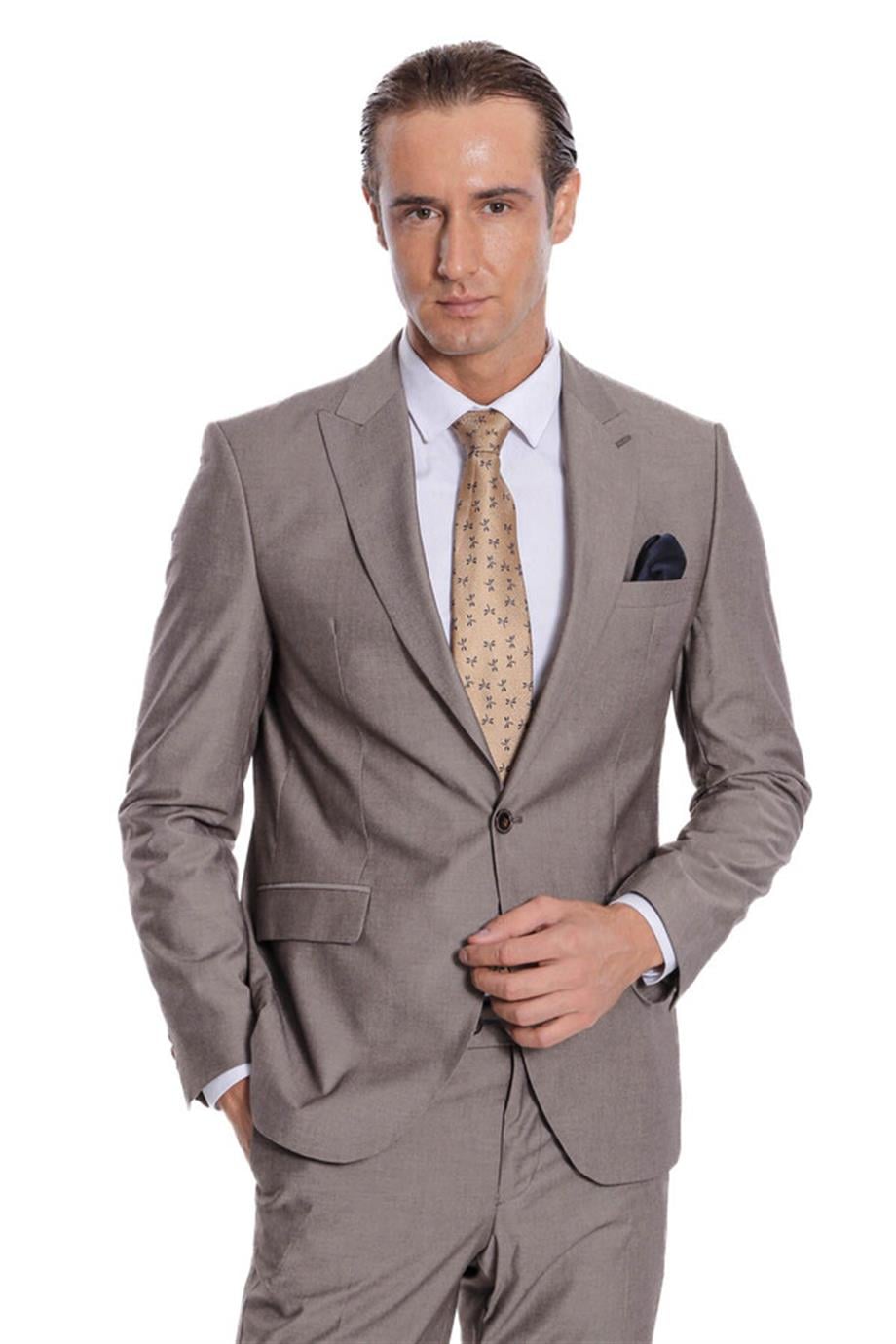 Desensiz İki Parça Slim Fit Soluk Kahverengi Erkek Takım Elbise