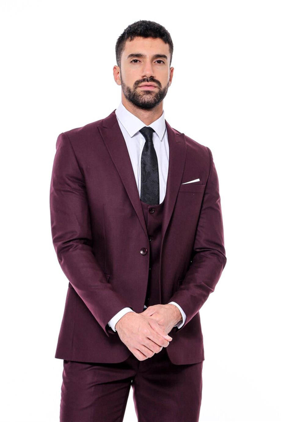 Desensiz Slim Fit Bordo Erkek Takım Elbise