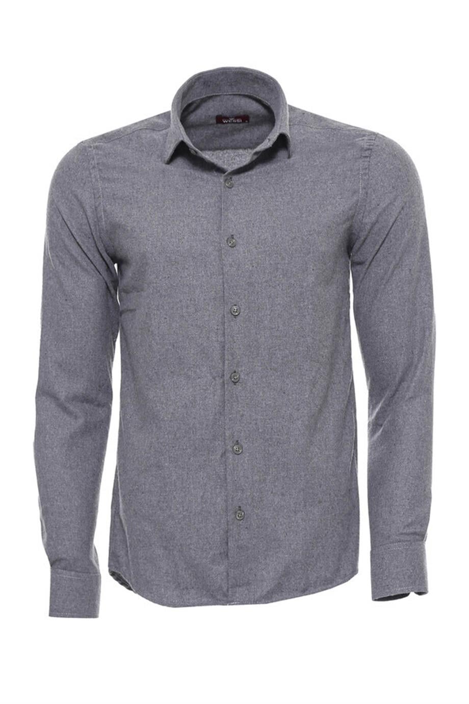 Desensiz Slim Fit Gri Erkek Oduncu Gömlek