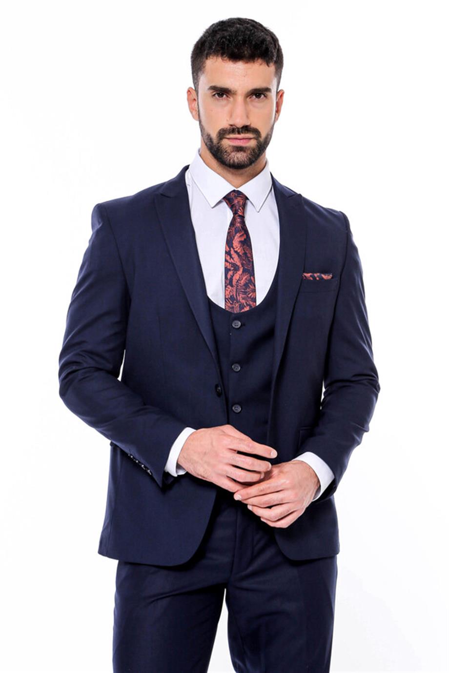 Desensiz Slim Fit Lacivert Erkek Takım Elbise