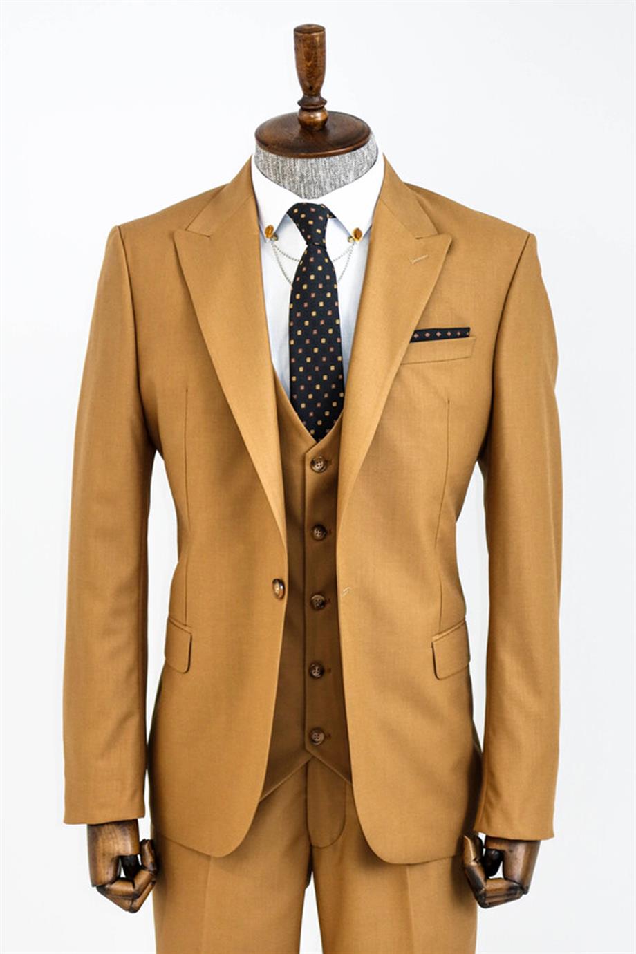 Desensiz Slim Fit Taba Erkek Takım Elbise