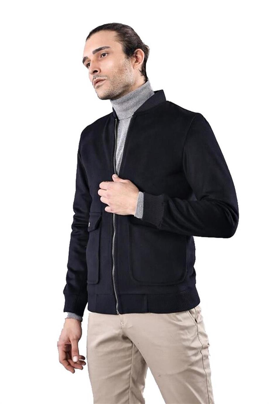 Düz Kaşe Lacivert Bomber Mont (Slim Fit) | Wessi
