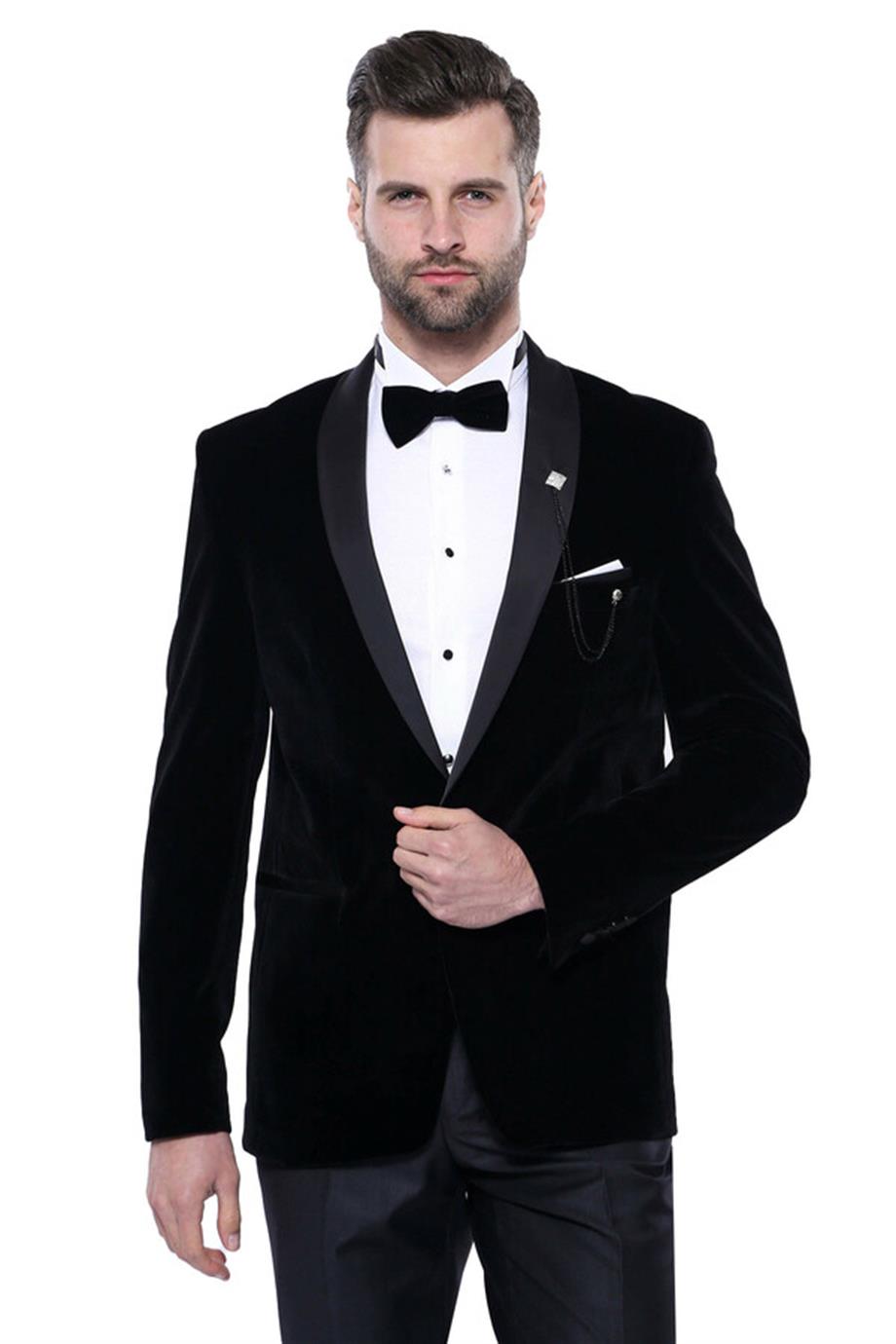 Düz Siyah Velvet Ceket | Wessi