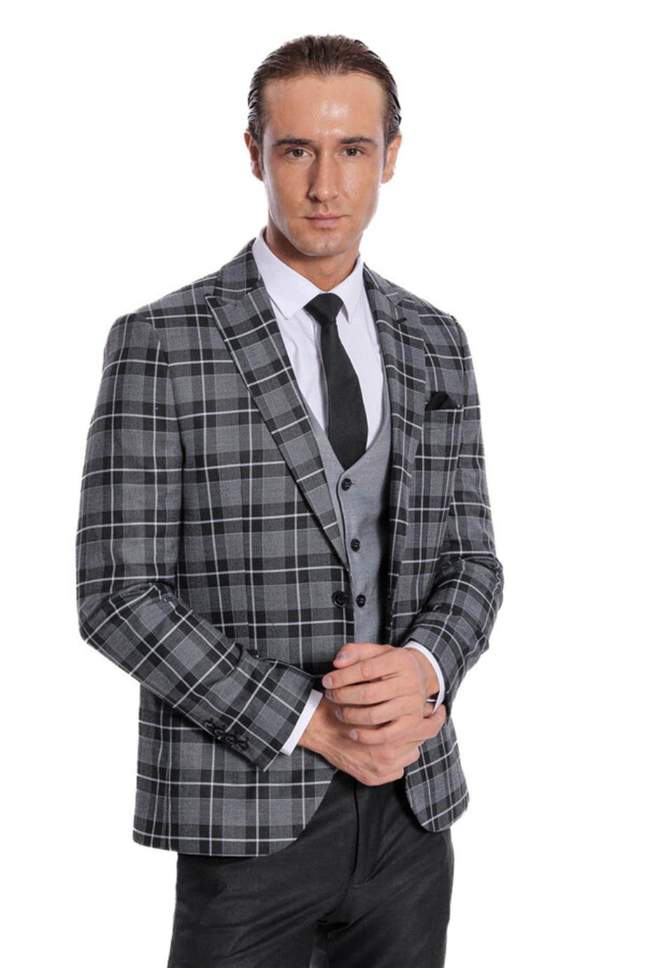 Ekose Ceketli Slim Fit Siyah Erkek Takım Elbise