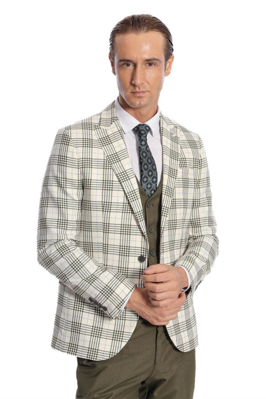 Ekose Ceketli Slim Fit Yeşil Erkek Takım Elbise