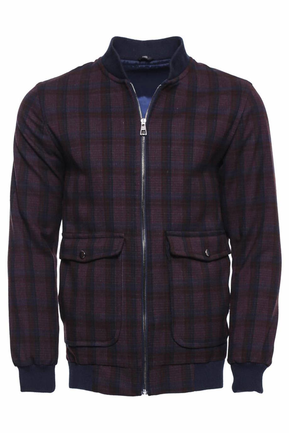 Ekoseli Bordo Bomber Ceket | Wessi