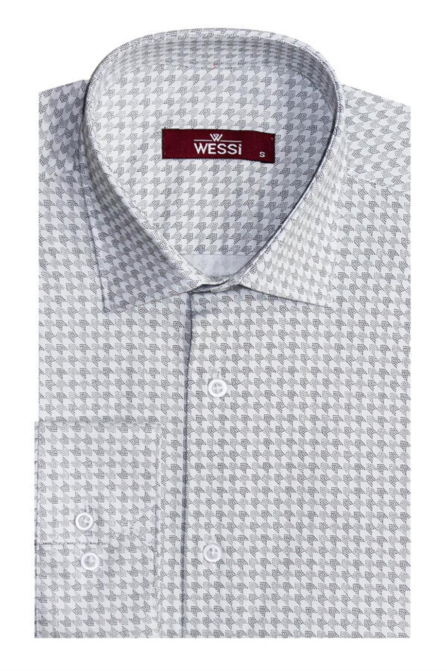 Ekru Kaz Ayağı Desenli Slim Fit Gömlek