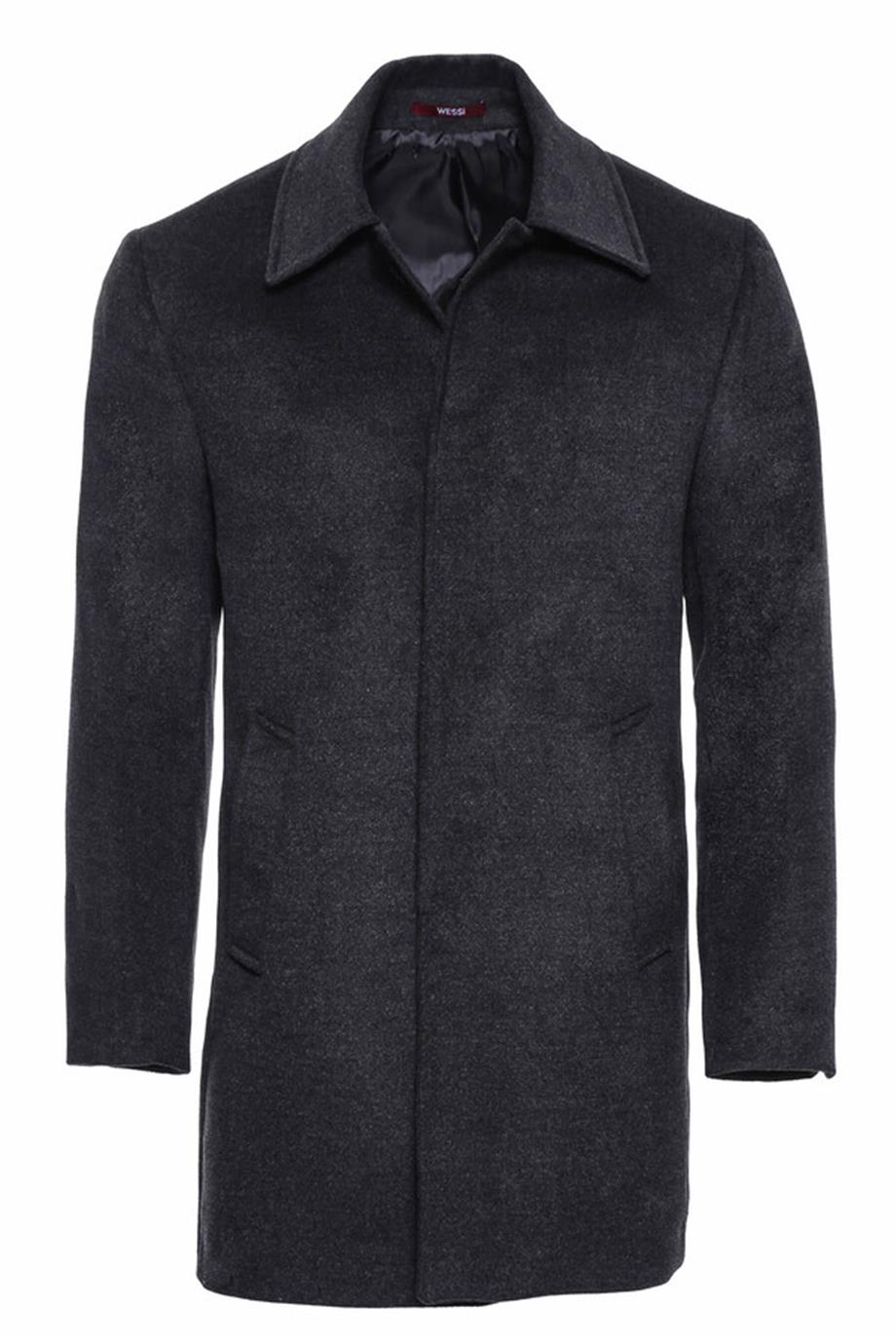 Füme Gizli Düğme Sivri Yaka Kaban