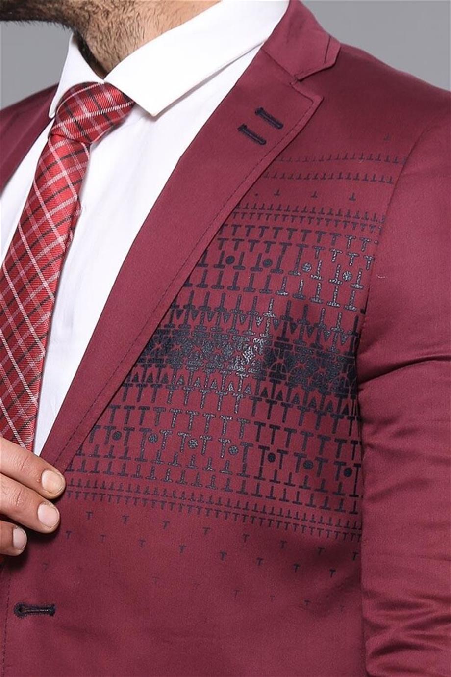 Gazi Dikişli Slim Fit Bordo Ceket | Wessi