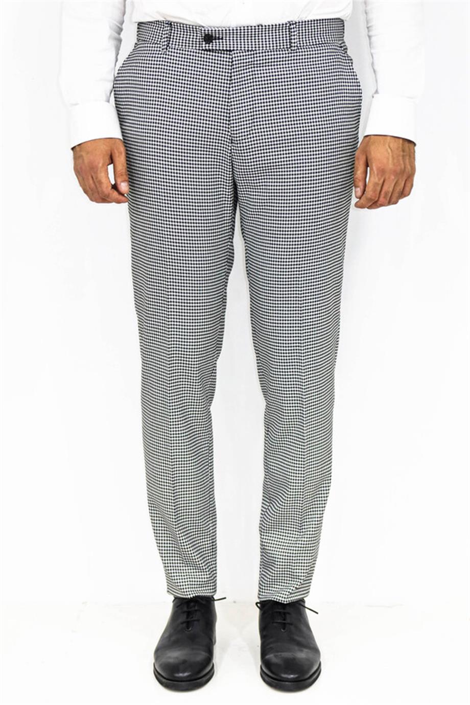 Gri Kaz Ayağı Desenli Slim Fit Pantolon