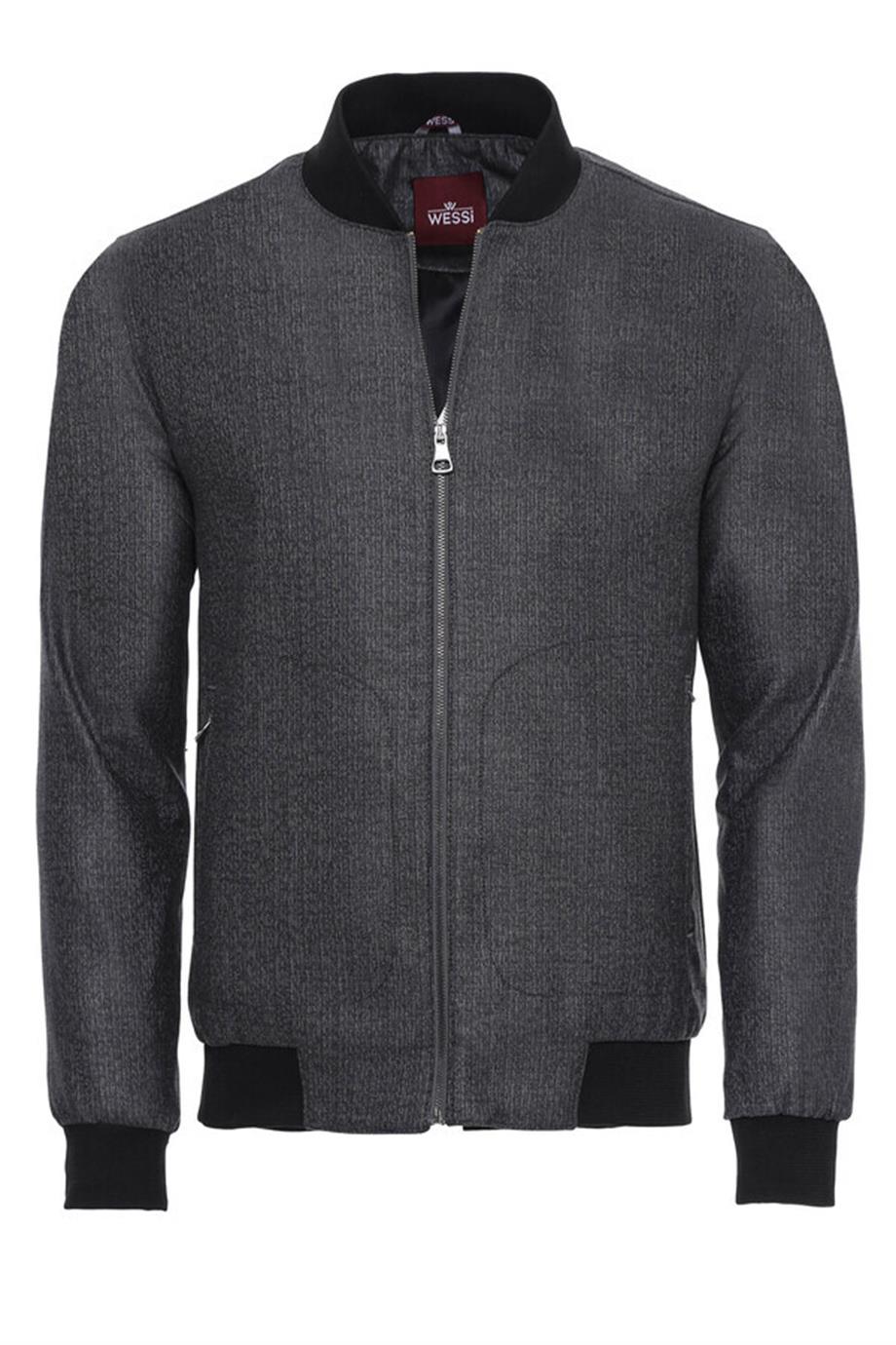 Gri Kendinden Desenli  Bomber Mont