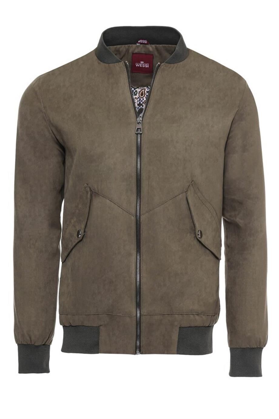 Haki Cepli Süet Bomber Mont