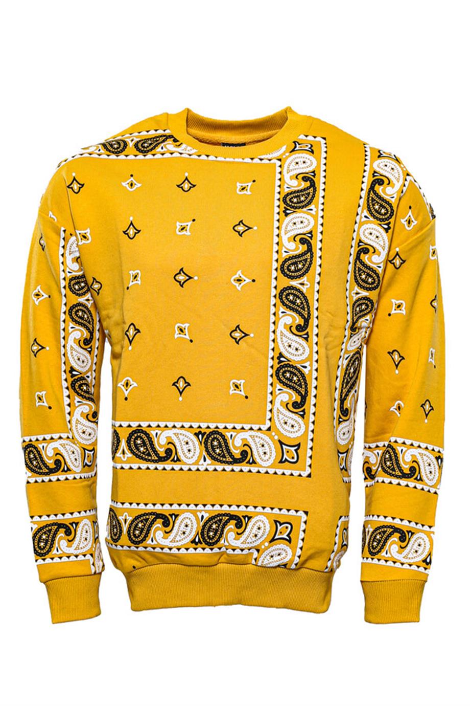 Hardal Baskılı Desenli Bisiklet Yaka Sweatshirt