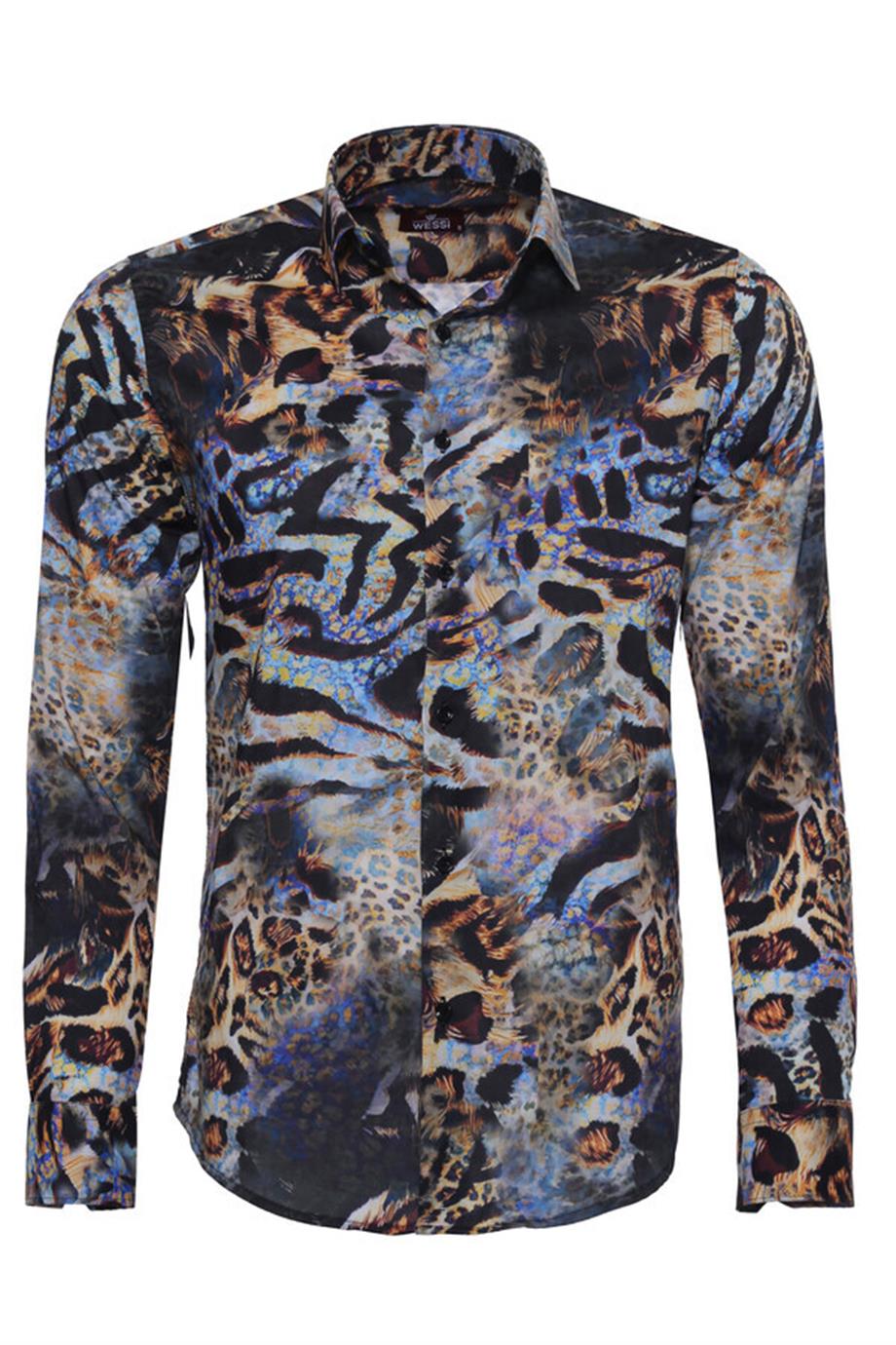 Hayvan Desenli Slim Fit Uzun Kollu Çok Renkli Erkek Gömlek