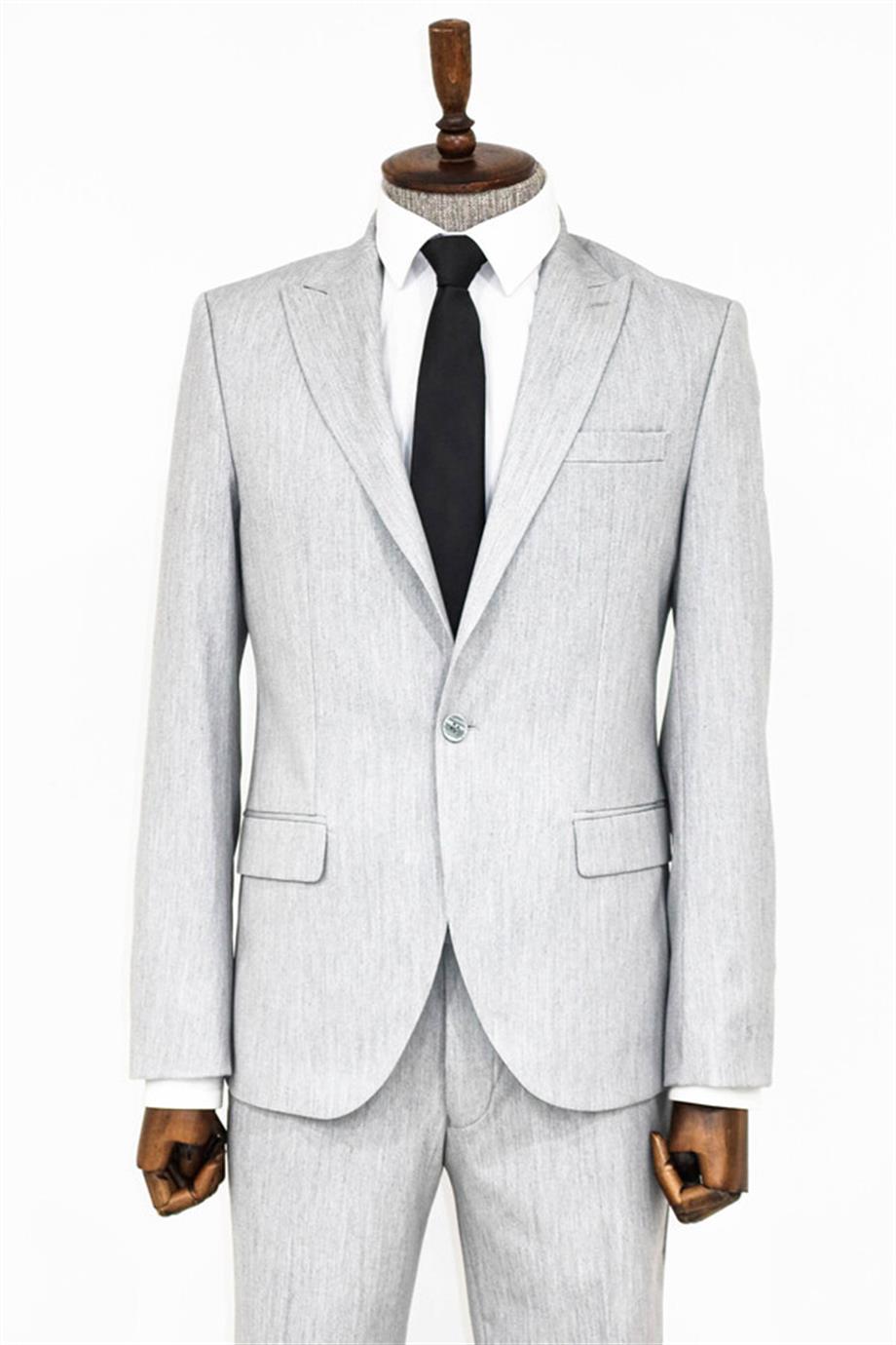 İki Parça Slim Fit Açık Gri Erkek Takım Elbise
