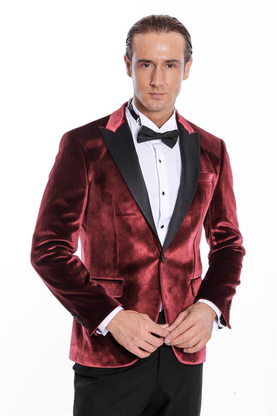 Kadife Slim Fit Bordo Erkek Smokin Ceket