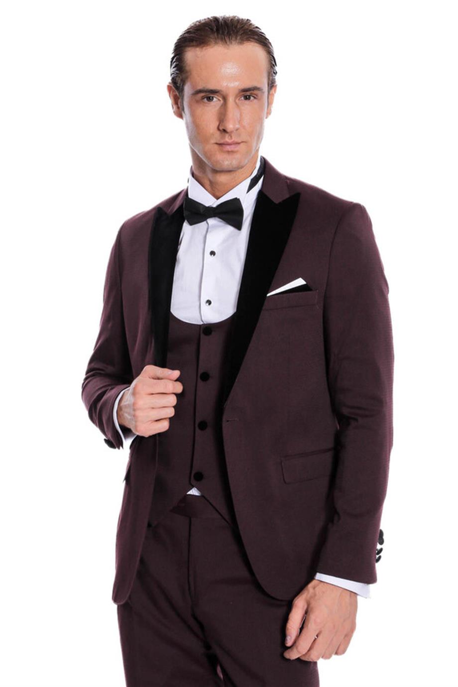 Kadife Yaka Slim Fit Bordo Erkek Damatlık
