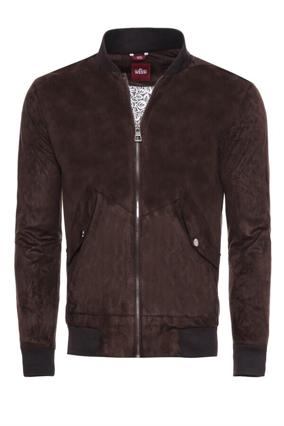 Kahverengi Cepli Süet Bomber Mont