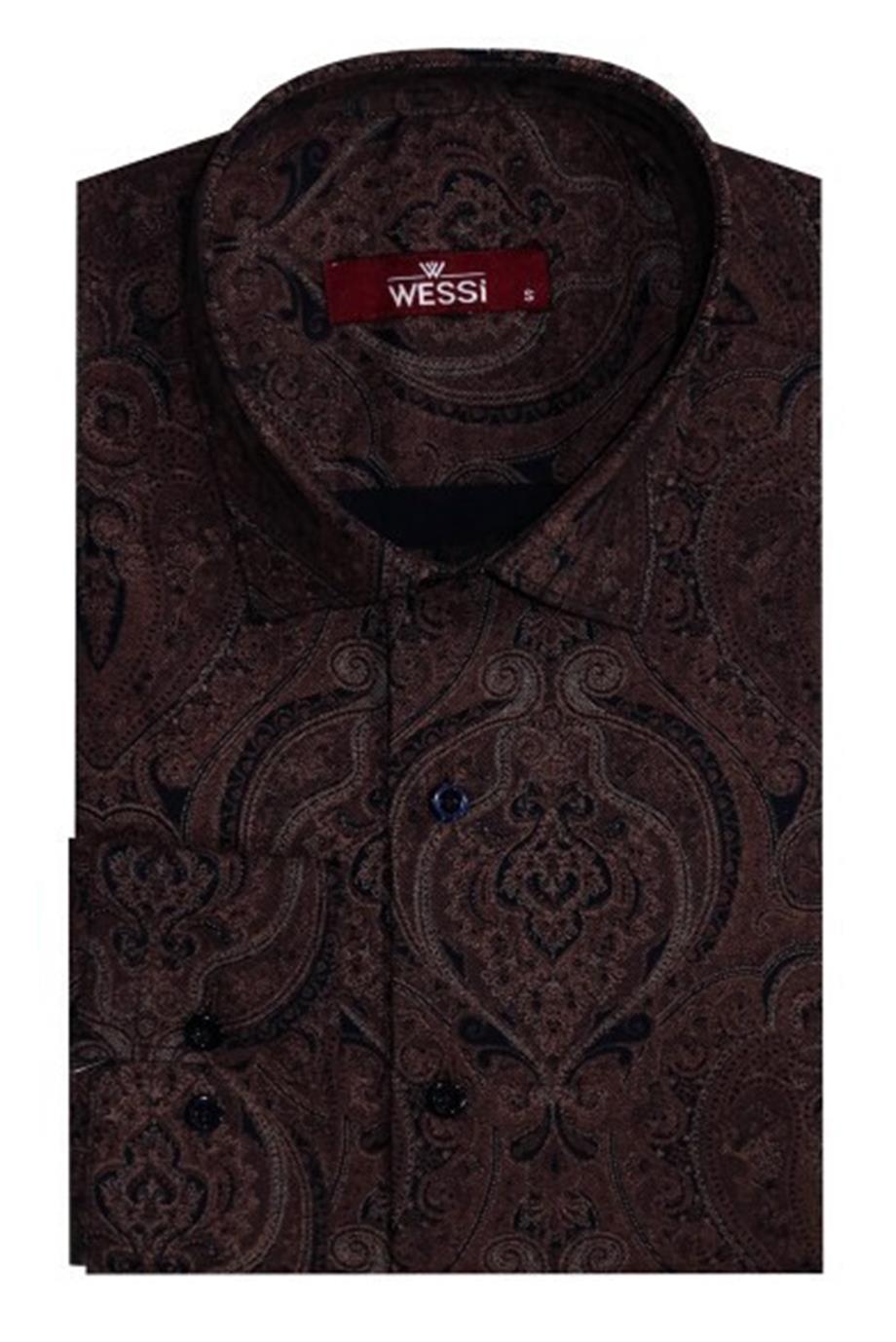 Kahverengi Desenli Slim Fit Gömlek