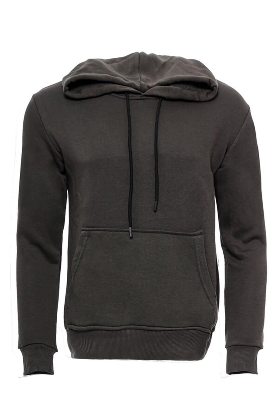 Kapşonlu Cepli Düz Yeşil Erkek Sweat