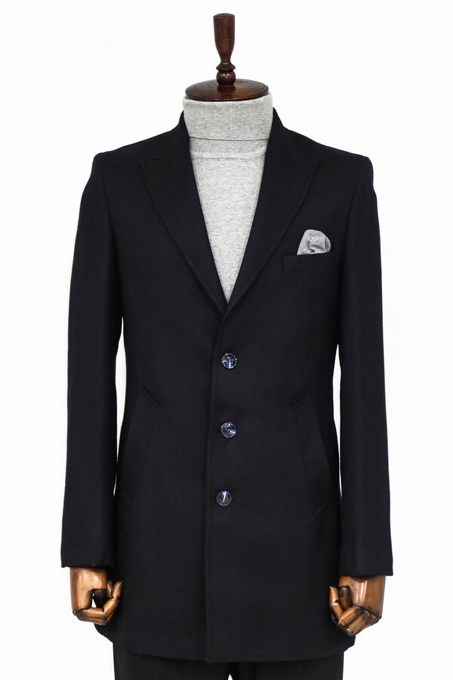 Kaşe Slim Fit Geniş Yaka Gri Erkek Kaban