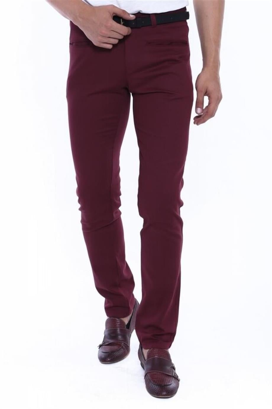 KENDİNDEN DESENLİ PAMUK PANTOLON BORDO