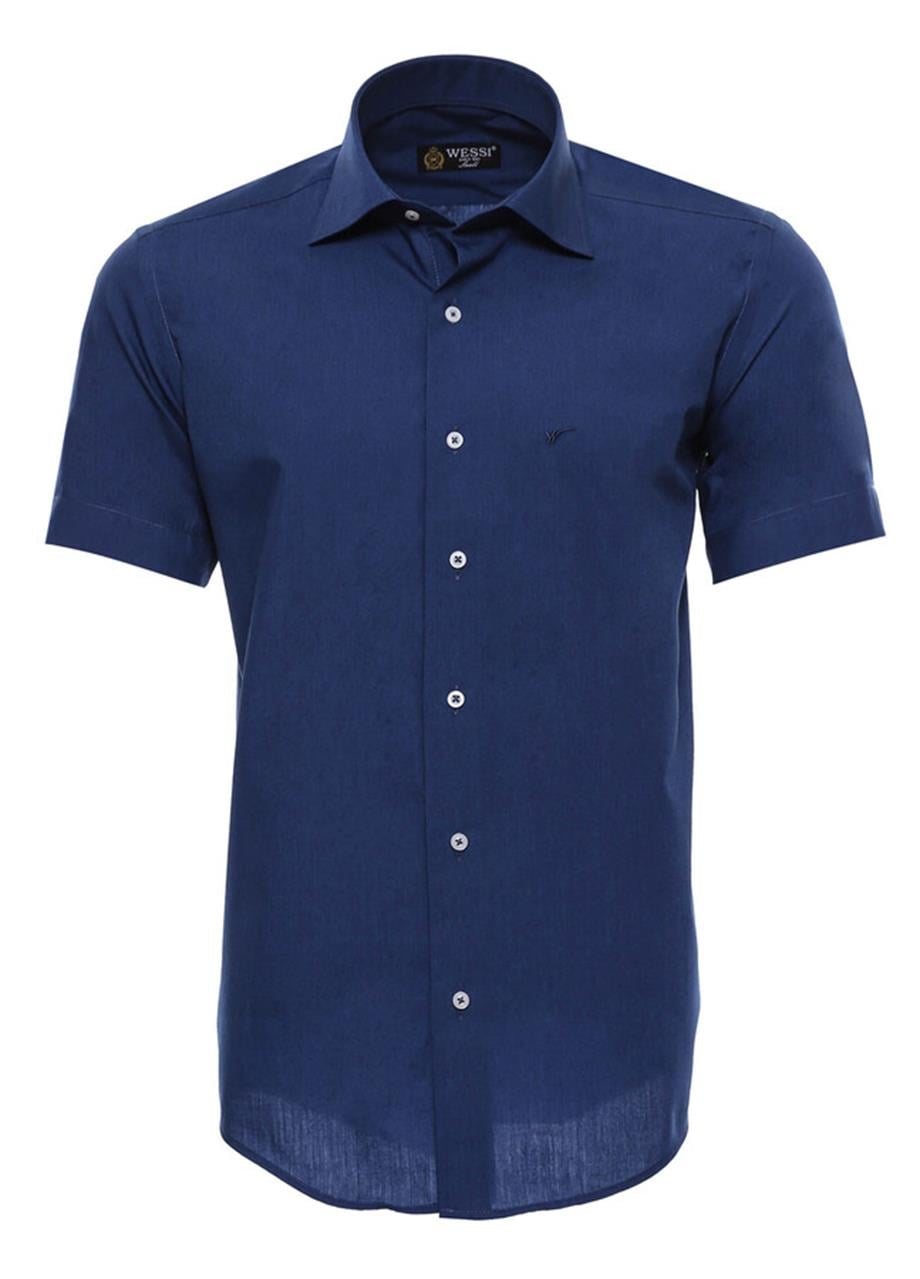 Kısa Kollu Terikoton Slimfit Lacivert Gömlek