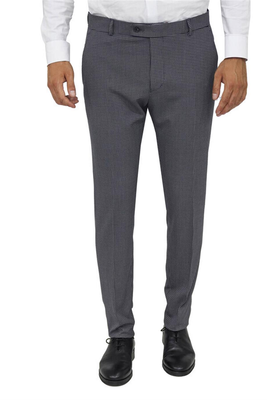 Koyu Gri Desenli Slim Fit Pantolon